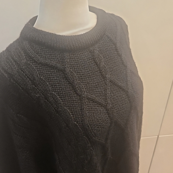 VTG Made In Ireland 100% Wool Chunky Fishermans Cable Knit Sweater Black Large - Picture 6 of 7